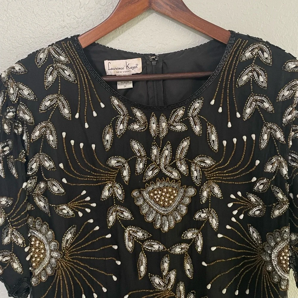 Vintage Plus Size 100% Silk Beaded Blouse - Picture 3 of 13